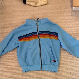Aviator Nation Kids Sky Blue Zip Hoodie with Rainbow Chest Stripes